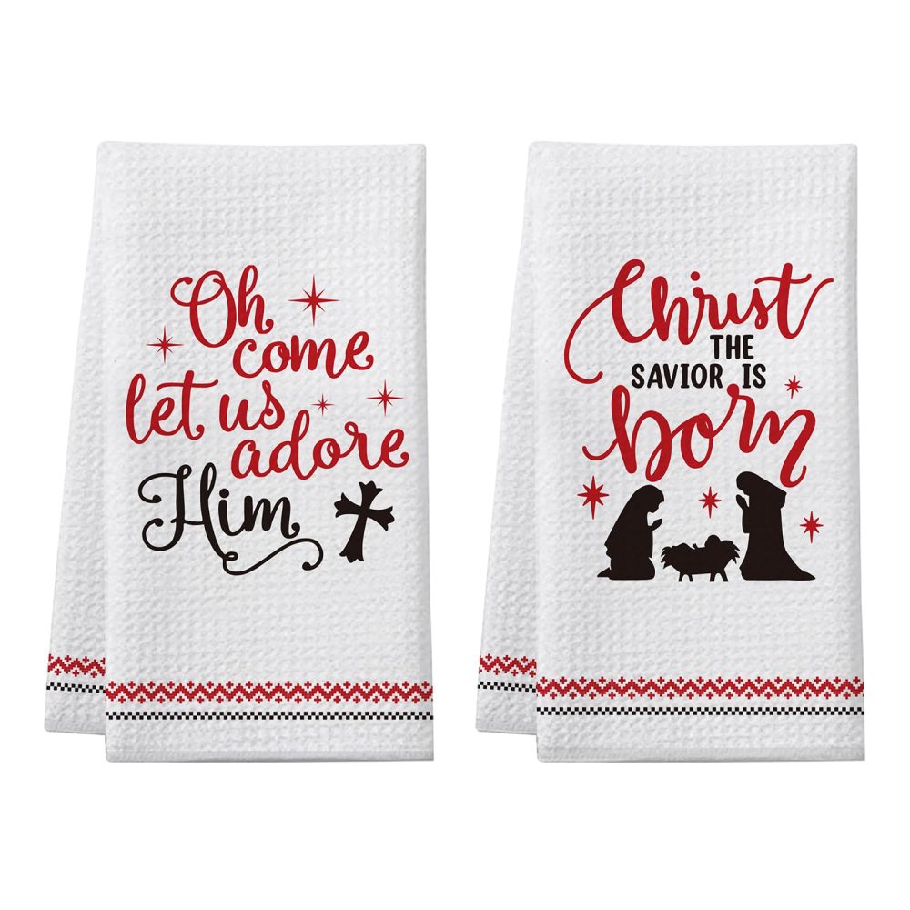 Christian Gifts for Women Men, 2 Pack Bible Verse Scripture Christmas Kitchen Towels, Holiday Kitchen Bathroom Decorations, Xmas Religious Hand Towels Gift for Friends Colleagues Neighbor Coworkers