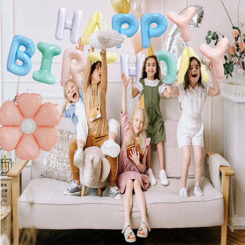 Colorful Happy Birthday Bunting Balloons ，Daisy Party Decorations With Flower Foil Balloon，13 Letter Alphabet Balloons for Women/Girls - Image 3