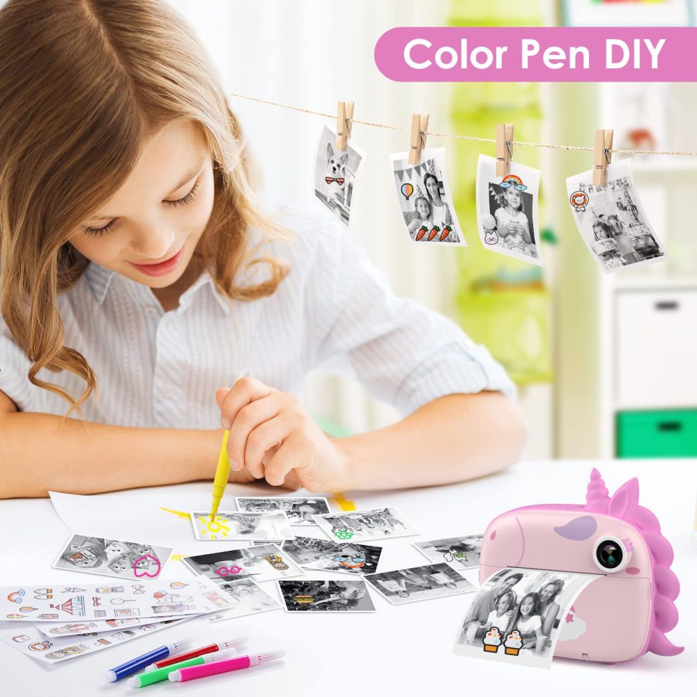 HiMont Kids Camera Instant Print, Digital Camera for Kids with No Ink Print Paper & 32G TF Card, Selfie Video Camera with Color Pens for DIY, Fun Gift for Girls Boys 3-14 Years Old (Pink) - Image 4