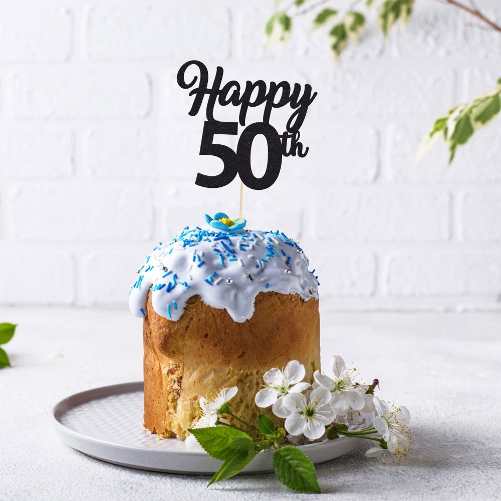 3Pcs Happy 50th Cake Topper Black Glitter Number 50 Fifty Birthday Cake Pick Decorations for Cheers to 50 Years Old 50th Birthday Wedding Anniversary Party Supplies - Image 5