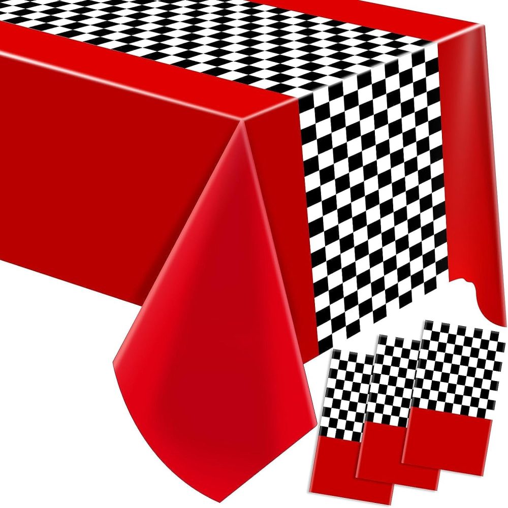 LZMDISU Black and White Checkered Flag Tablecloth, 3Pcs Premium Plastic Race Flag Table Cover for Racing Party Decor Birthday Baby Shower Barbecues Favor Supplies - Image 2
