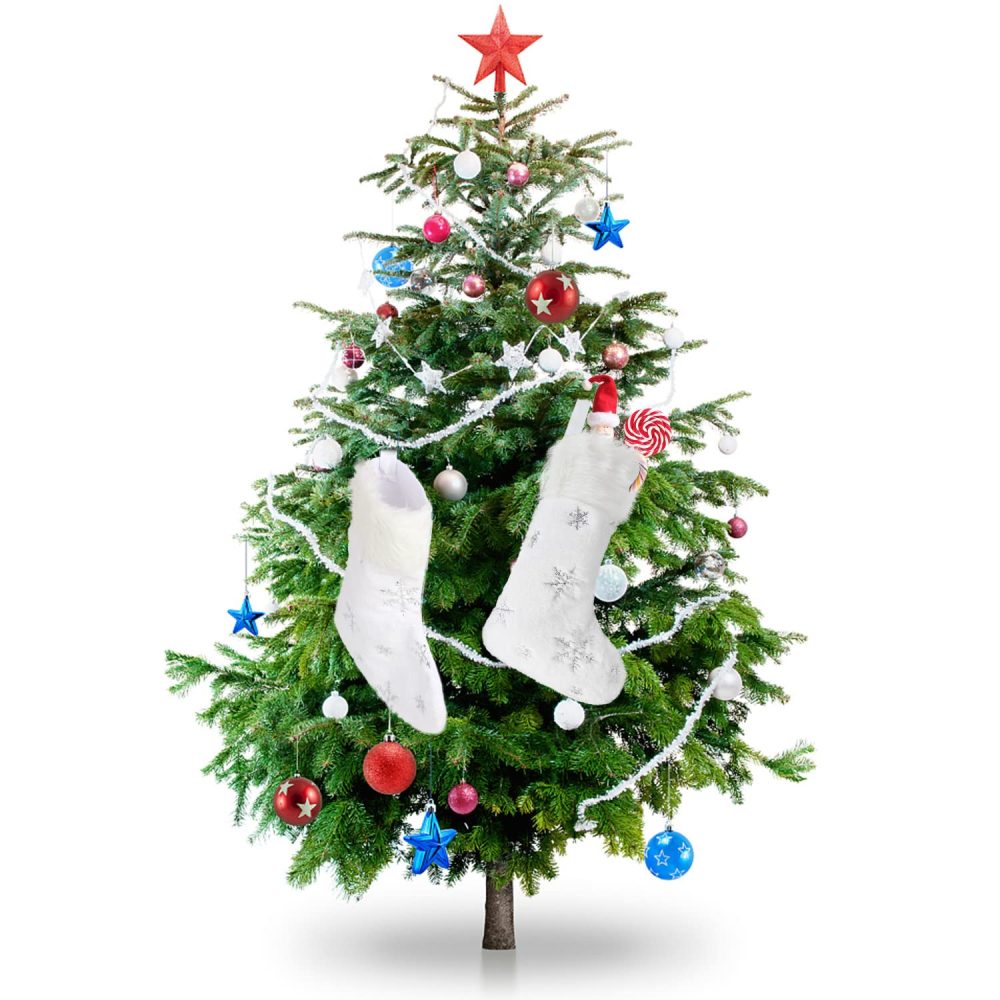 DIYASY 2 Pack Christmas Stocking, Large White Plush Faux Fur Xmas Stockings with Silver Glitter Snow Flakes for Christmas Party Gift Fireplace Tree Decoration - Image 3