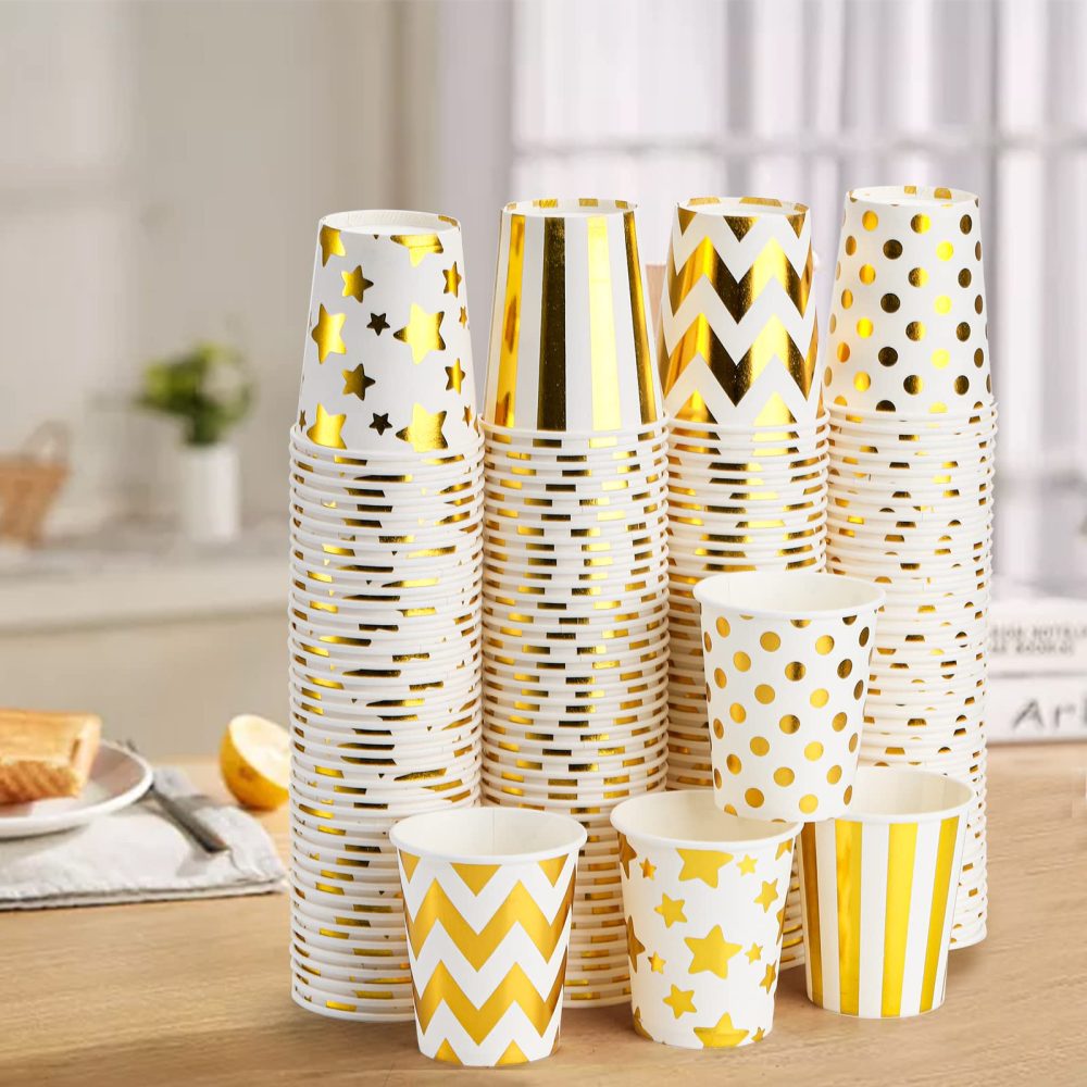 Hiceeden 160 Pack Disposable Paper Cups, 8.5 Oz Party Cups Gold Paper Cups for Beverage, Hot/Cold Drinking, Party, Picnic, Travel and Events - Image 2