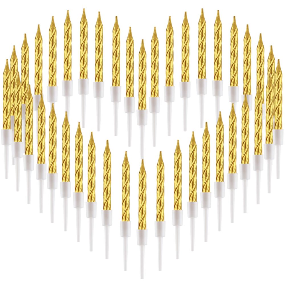 Birthday Candles, 40 Pcs Metallic Spiral Birthday Cake Candles with Holders, Thin Cupcake Candles for Birthday Cake Baby Shower Cake Wedding Party Decoration 7.5 Centimeters (Gold) - Image 4