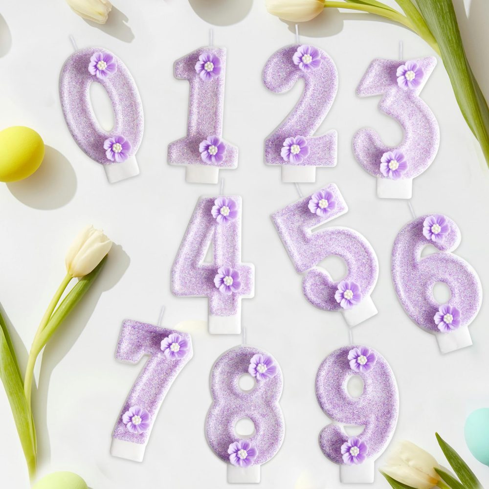 DAJISI Birthday Candles, 2.95 Inch Birthday Candles for Cakes Purple Number Candles for Cakes with Flowers for Birthday Party Wedding Anniversary Celebration Supplies (Number 5) - Image 7
