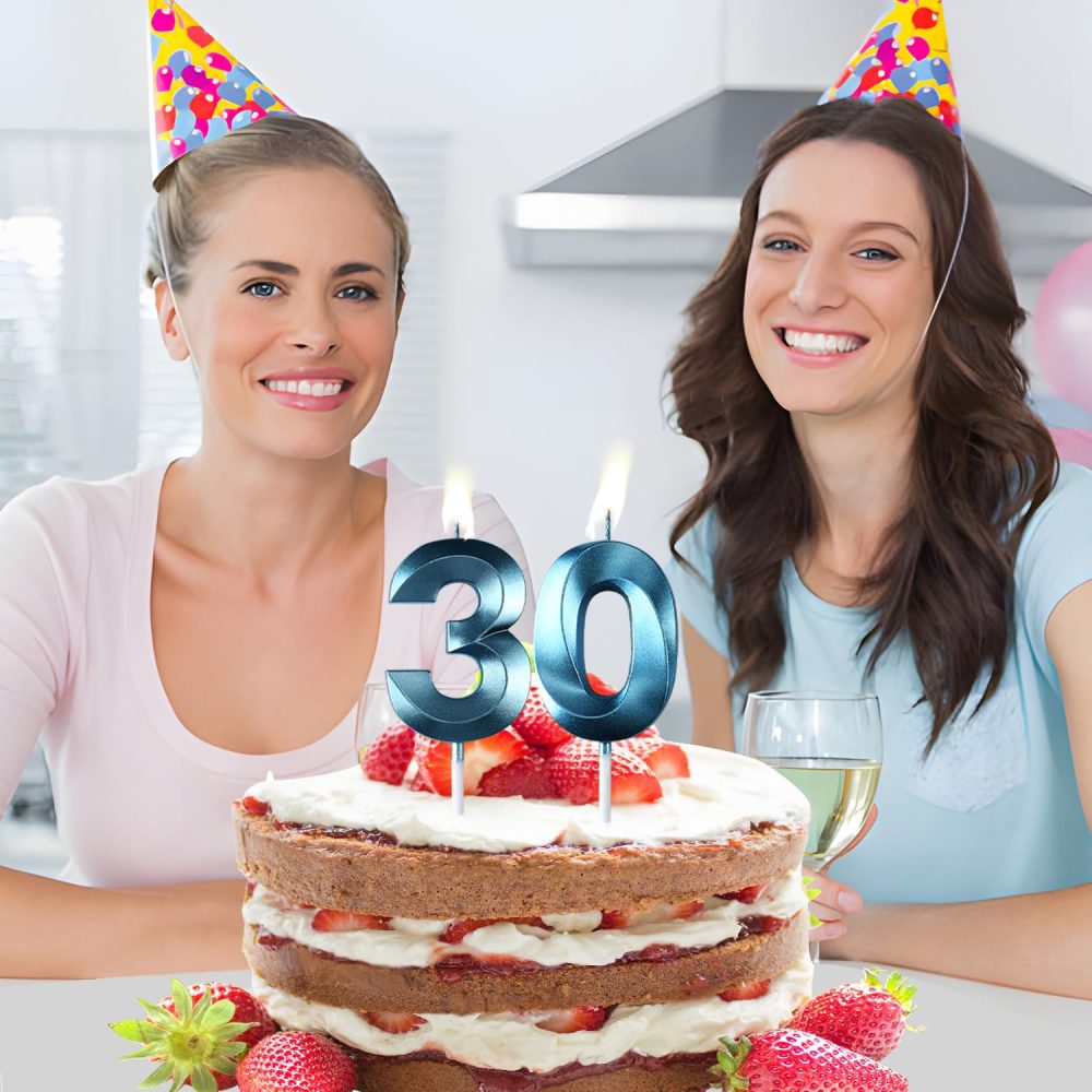 30th Birthday Number Candles,3D Blue Birthday Candle,Number 30 Candle for Birthday Party Cake Topper Decorations for Woemn Men Birthday Party Anniversary Supplies - Image 2