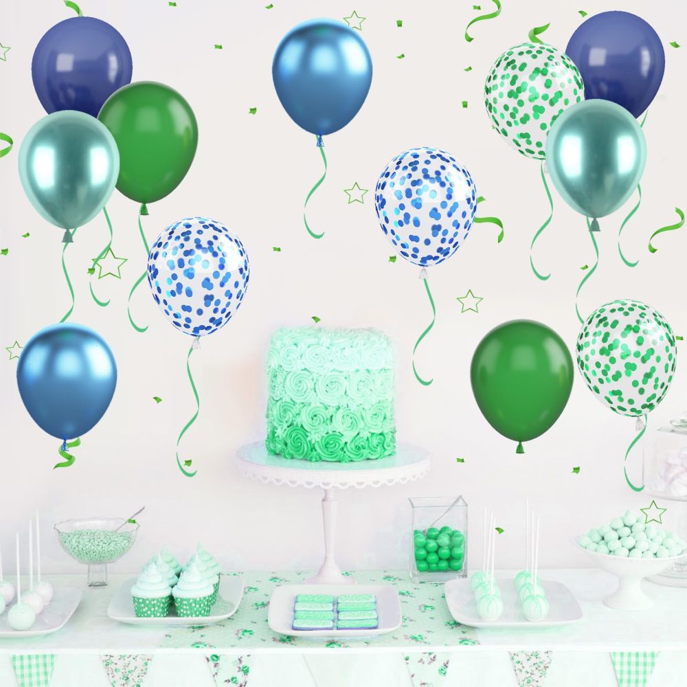 Blue and Green Balloon Set, 12 Inch Navy Blue Dark Green Balloon Metallic Chrome Green Blue Balloons, Confetti Green Blue Balloons for Jungle Safari Theme Boys Birthday Party Decorations - Image 5