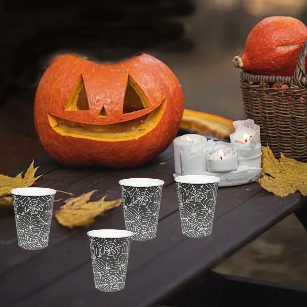 Lizzy Halloween Paper Cups 270ml 8pk - Adults | Spider Black Biodegradable and Compostable Cup for DIY Halloween Party Hot and Cold Drinks - Image 3