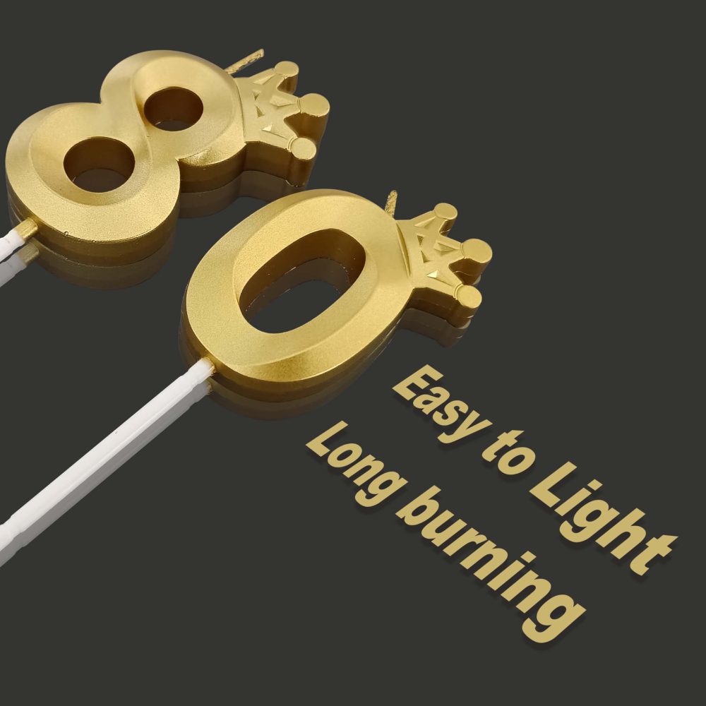 2 Piece Gold Birthday Candles Number 80 Candle is Perfect for The 80th Birthday Decorations, Number Candles for Cakes is Perfect Candles (Gold, 80) - Image 5