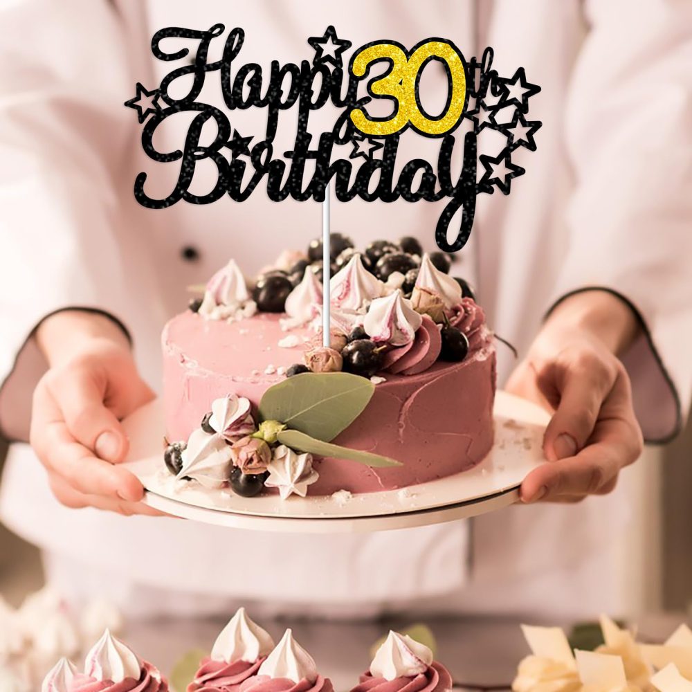 Gidobo 1PCS Happy 30th Birthday Cake Topper, Black Gold Glittery Happy 30th Birthday Cake Decorations for Birthday Anniversary Party Cake Pick Decorations Supplies - Image 4