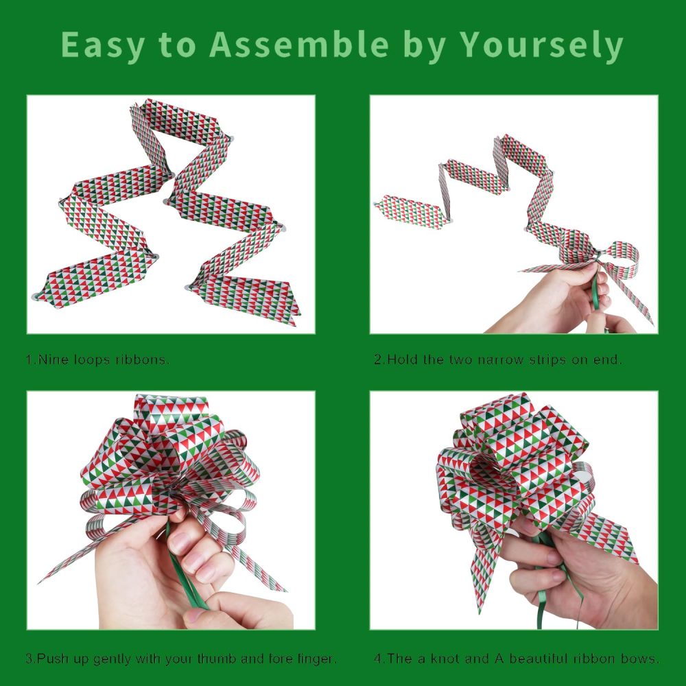 PintreeLand Christmas Pull Bows Large Gift Bows Ribbon 40mm 12PCS for Xmas Present Gift Wrapping, Christmas Decorations, Florist - Image 4