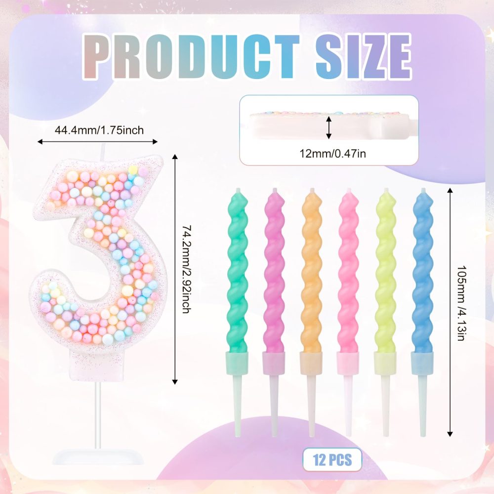 Macaron Number Birthday Candles, Sweet Number Candles with 12pcs Rainbow Spiral Candles Candy Color Cake Topper Candle for Anniversary Party Wedding Boys Girls (3) - Image 7