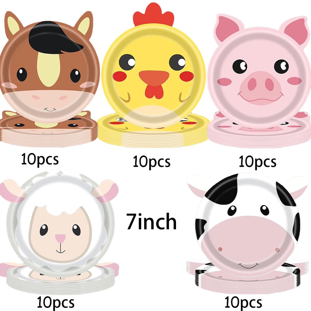 50 pcs Farm Animals Party Paper Plates Farm Animal Shaped Disposable Plates Cartoon Animals Plates with 5 Types Designs for Party Supplies Table Decor - Image 6