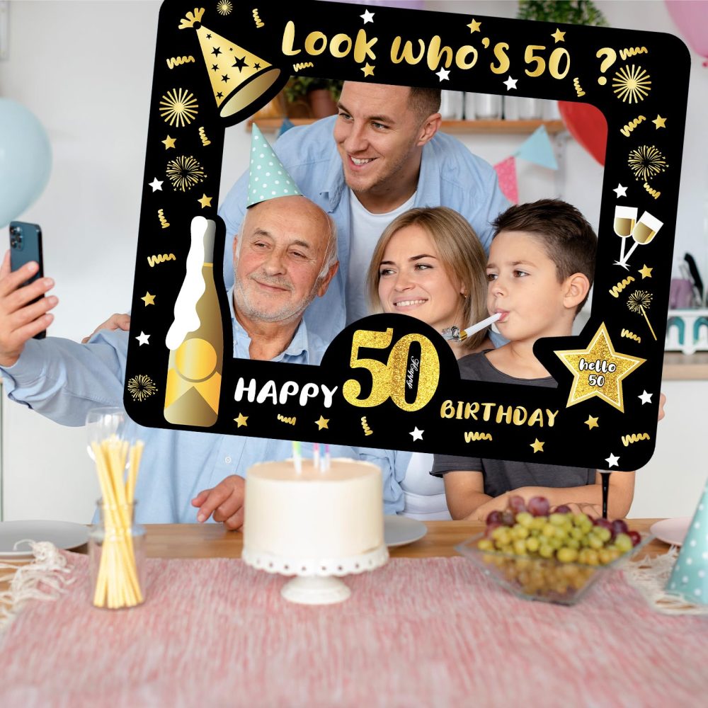 50th Birthday Photo Booth Props,Black Gold Inflatable Selfie Frame Picture Frame,Giant Inflatable Party Photo Booth Frame for 50th Birthday Party Decorations Supplies Men Women Favor Gift - Image 2