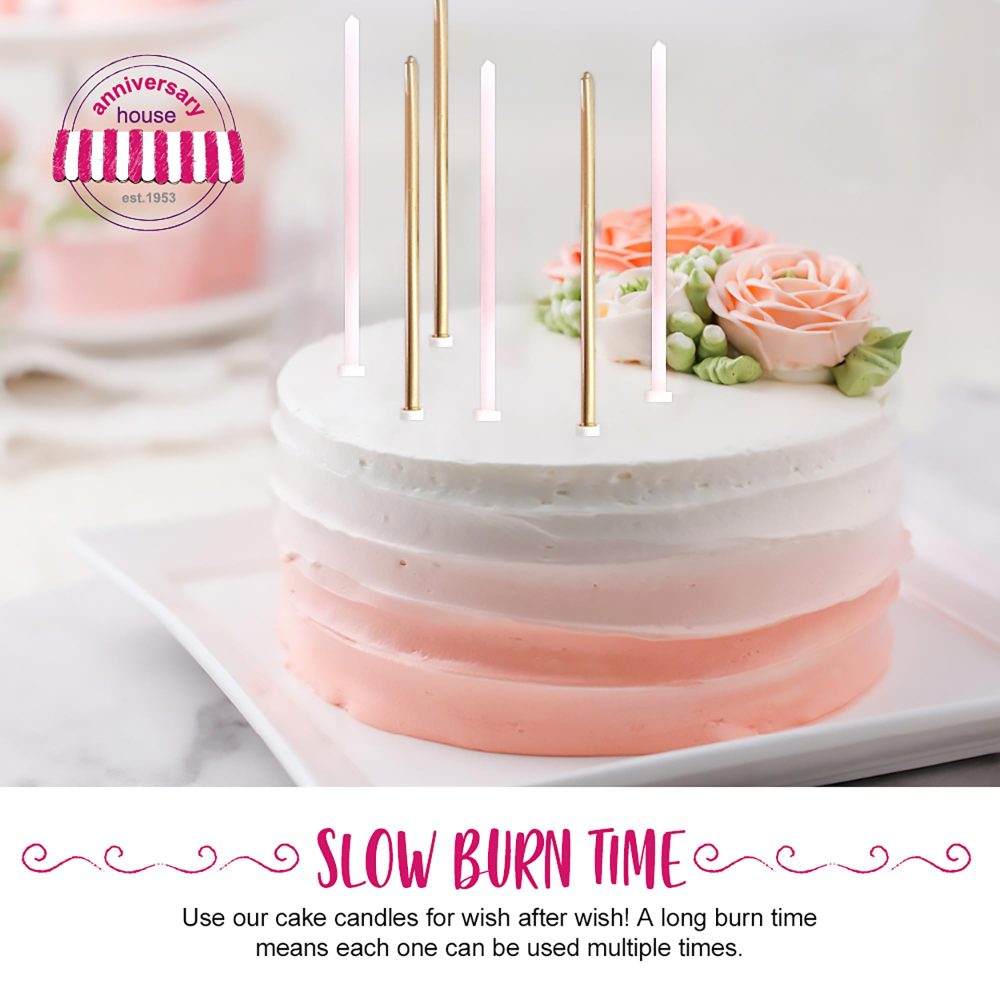 Anniversary House Pack of 16 Extra Tall Slim Birthday Cake Candles with Holders, Pastel Pink and Metallic Gold Mix, 18 Centimeters, Strong and Sturdy, AHC214 - Image 5