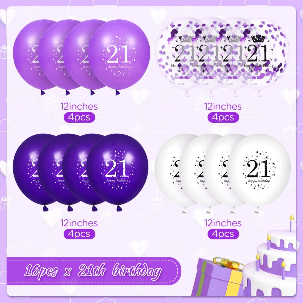 Rumia 21st Purple Birthday Balloons Decorations, 16 PCS Purple White Confetti Latex Balloons for Women Men Happy Birthday Party Wedding Anniversary Indoor Outdoor Party Supplies,12 Inch (21st) - Image 6