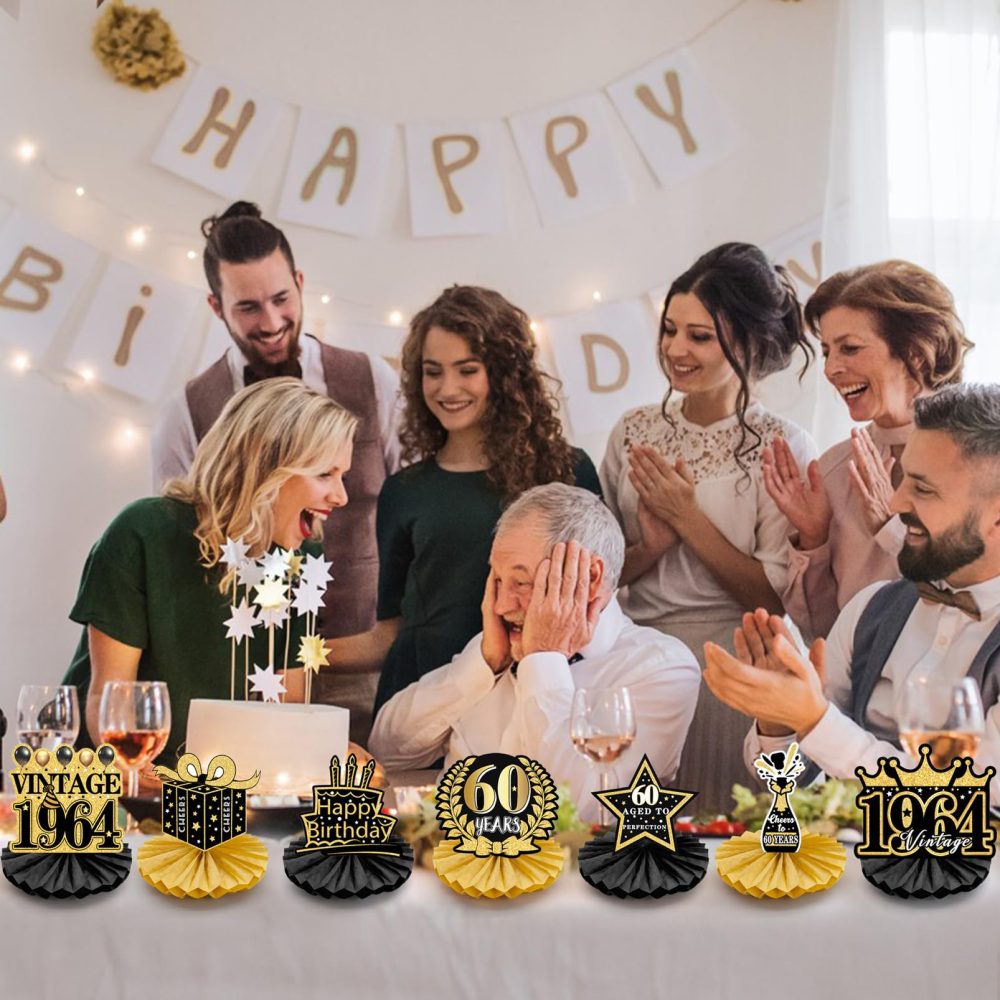 60th Birthday Honeycomb Centerpieces, 8 Pieces Birthday Table Decorations for Women Men 60th Birthday Party Centerpiece Table Toppers Decor Supplies - Image 5