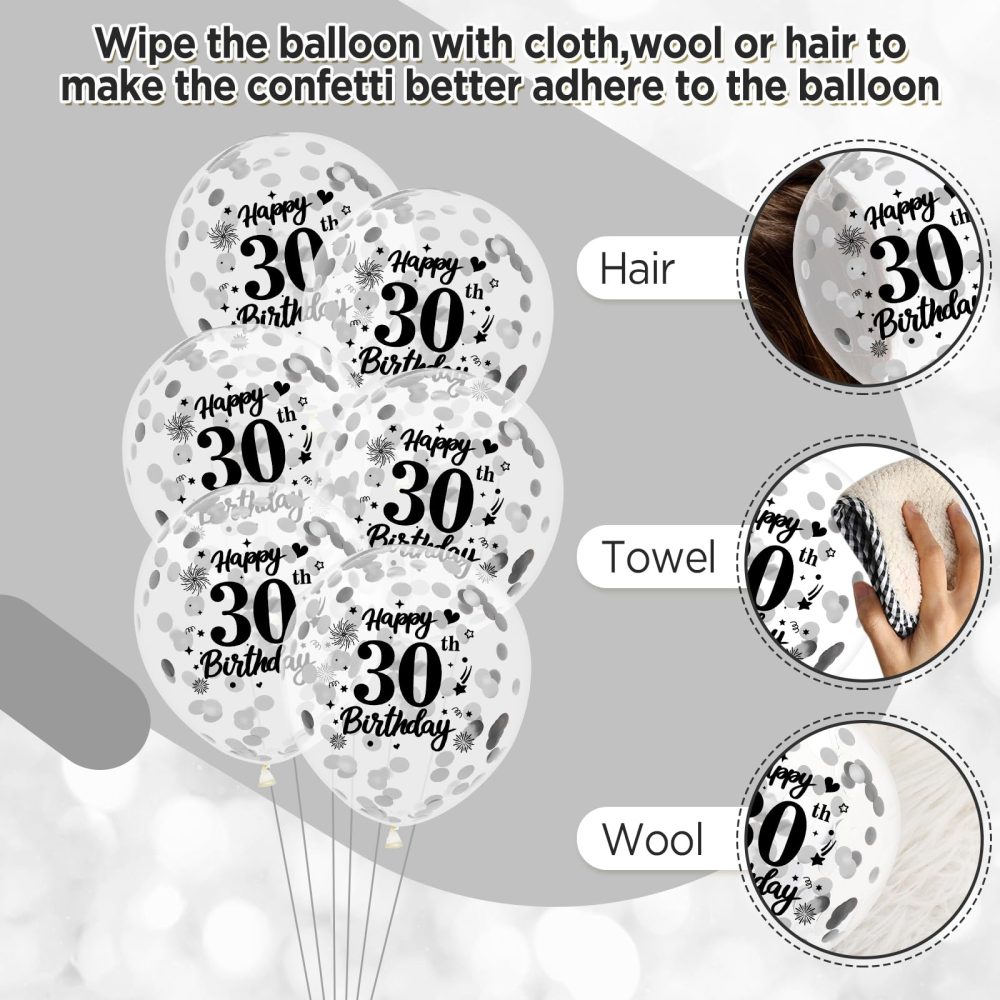 30th Birthday Balloons Decorations White Silver 18pcs Happy 30th Birthday Party Confetti Balloons Latex for Women Men Happy 30th Birthday Anniversary Party Supplies Decor 12 inches Indoor Outdoor - Image 3