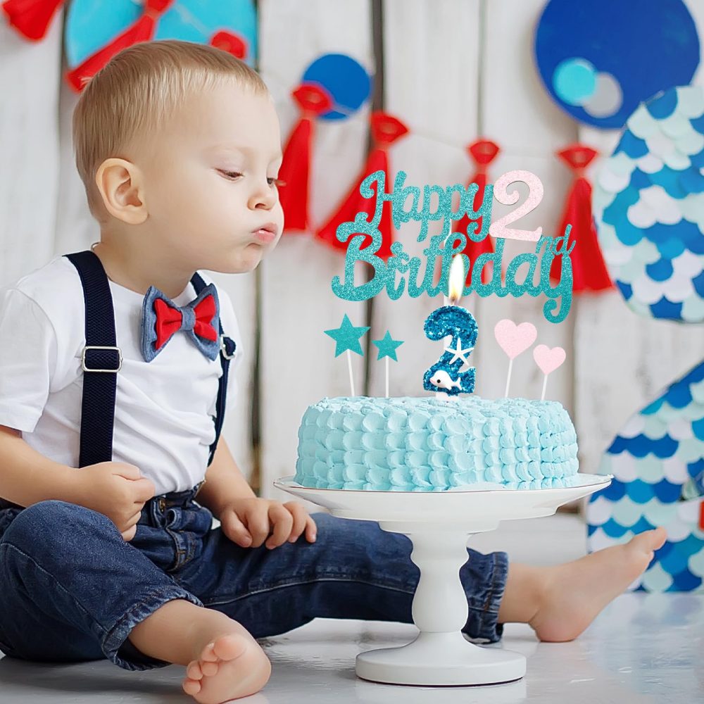 Blue Pink 18th Birthday Cake Topper, Girls 18th Birthday Decorations, Glitter Heart Stars Cake Toppers, Personalised Happy Birthday Cake Cupcake Toppers for Women Girls Baby Birthday Party Supplies - Image 3