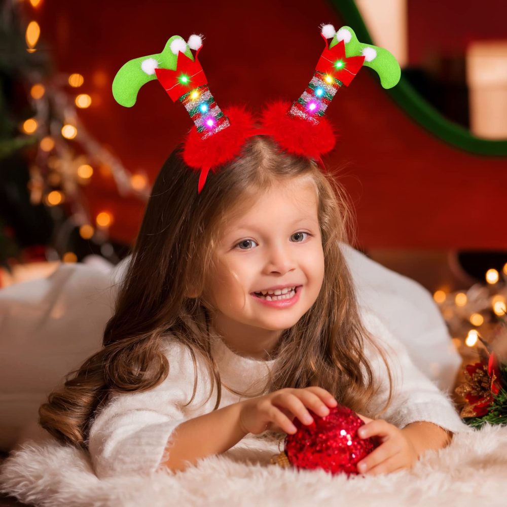 Fovths 6 Pack Christmas Headbands LED Reindeer Head Boppers Xmas Antler Santa Elves Hair Bands for Christmas Holiday Party Accessoriess - Image 2