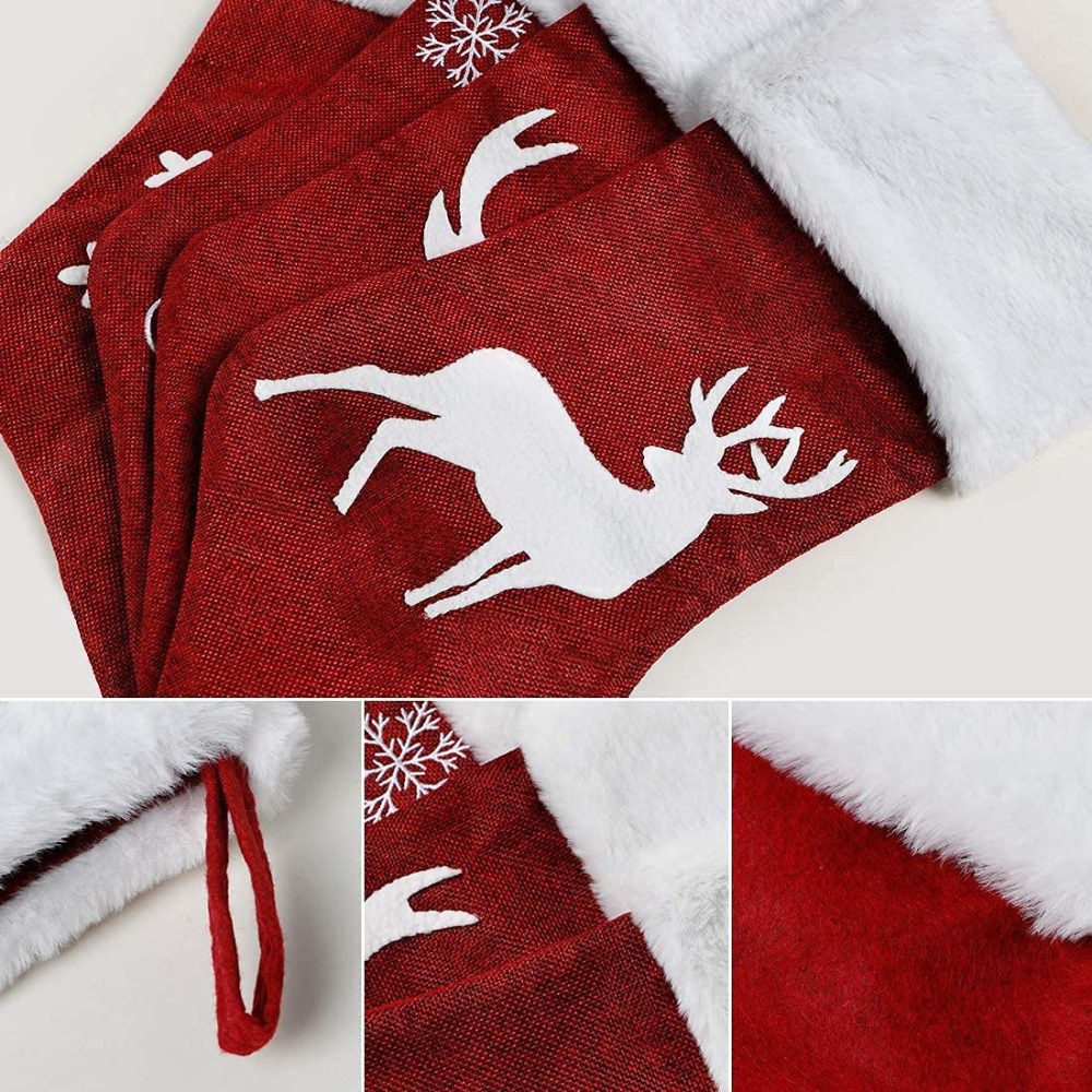 LATERN 2Pcs Christmas Stocking, 2 Styles Large Size Xmas Stockings Gift Hanging Stockings Bulk Reindeer Stocking with Plush Faux Fur Cuff for Christmas Tree Family Holiday Party Ornament (45 x 20CM) - Image 7