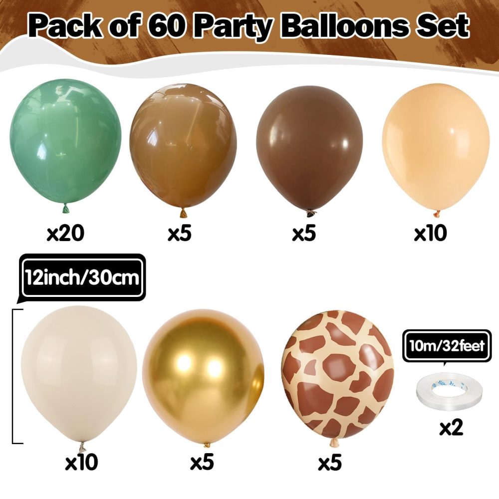Sage Green Brown Balloons 60 Pcs Jungle Safari Avocado Green Retro Brown Gold Apricot Balloons 12 Inch Giraffe Khaki Brown Balloon for Boys Woodland Wild Animal Baby Shower Birthday Party Decorations - Image 9