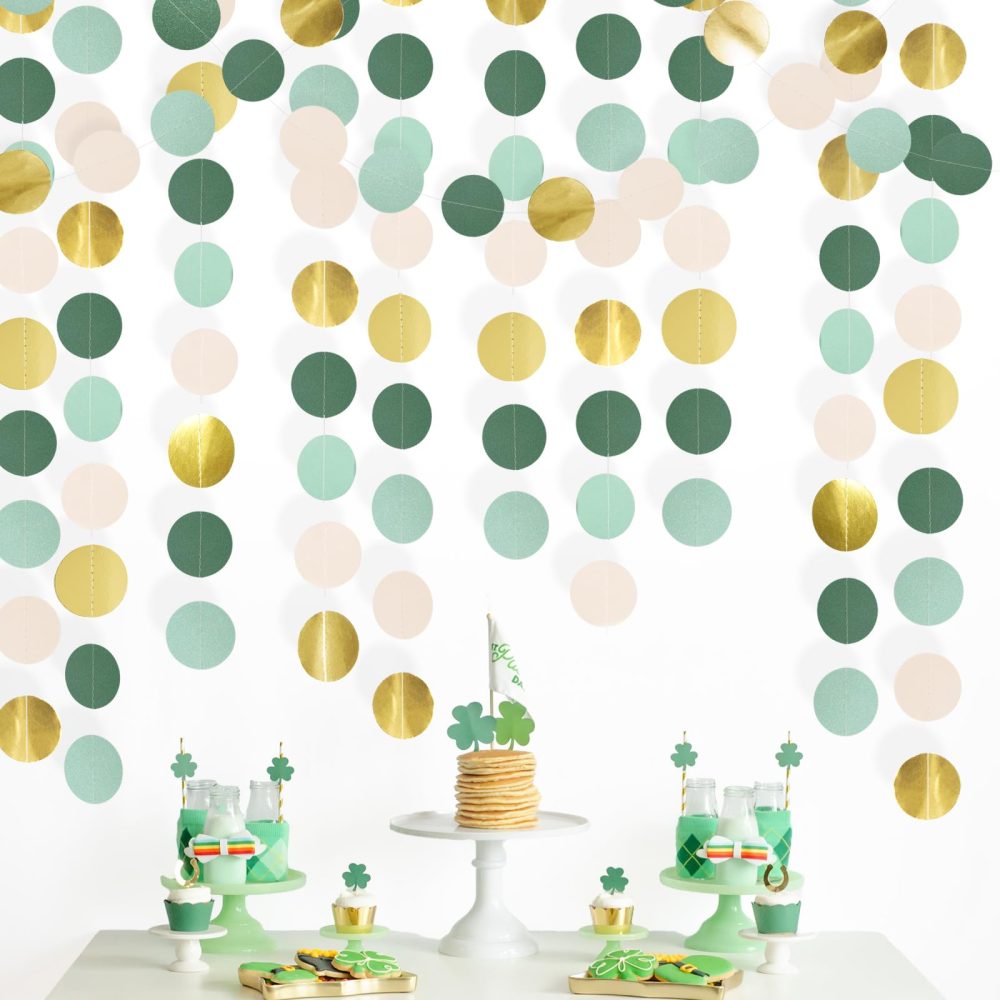 G2PLUS Green Reflective Paper Garland, 16M Circle Dots Garlands, Polka Dots Streamer, Paper Circle Garland Party Decoration for Jungle Theme Birthday Wedding Graduation - Image 2