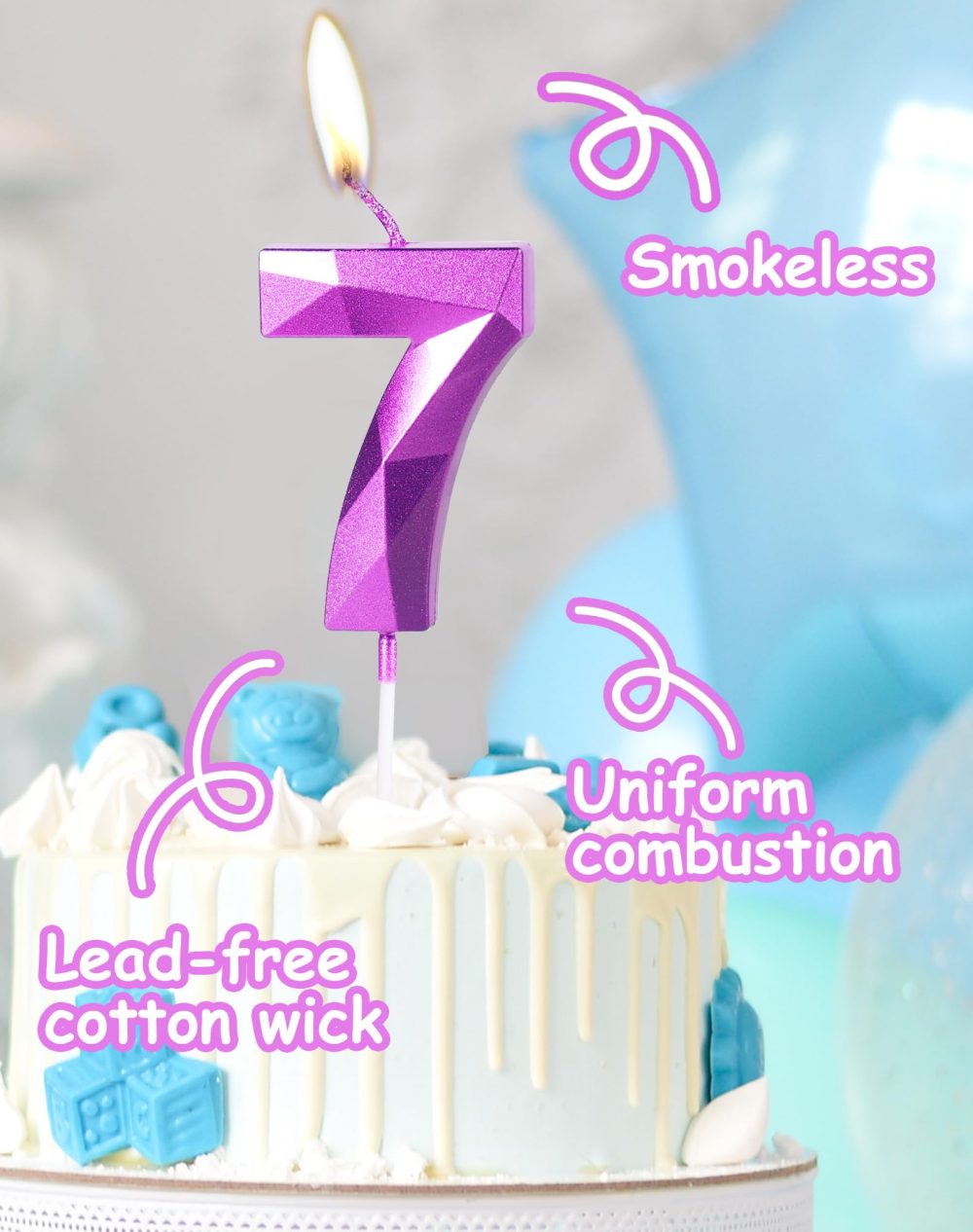 Purple 60th Birthday Candles for Cake, Number 60 Candle for 60th Birthday Decorations, 3D Design Cake Topper Decor for Boy Girl Women Men Birthday Theme Party Weddings Anniversary Celebration Supplies - Image 7