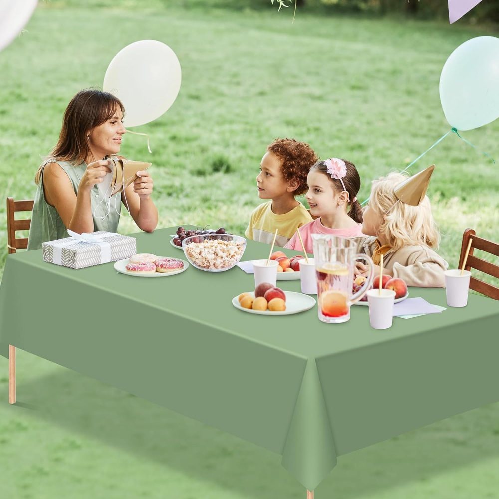 Large Sage Green Table Cloth Sage Green Tablecovers,137 * 274cm Plastic Waterproof Sage Table Covers Sage Green Party Table Decorations for Kids Picnic Birthday,Bridal Shower,Wedding Party Supplies - Image 3
