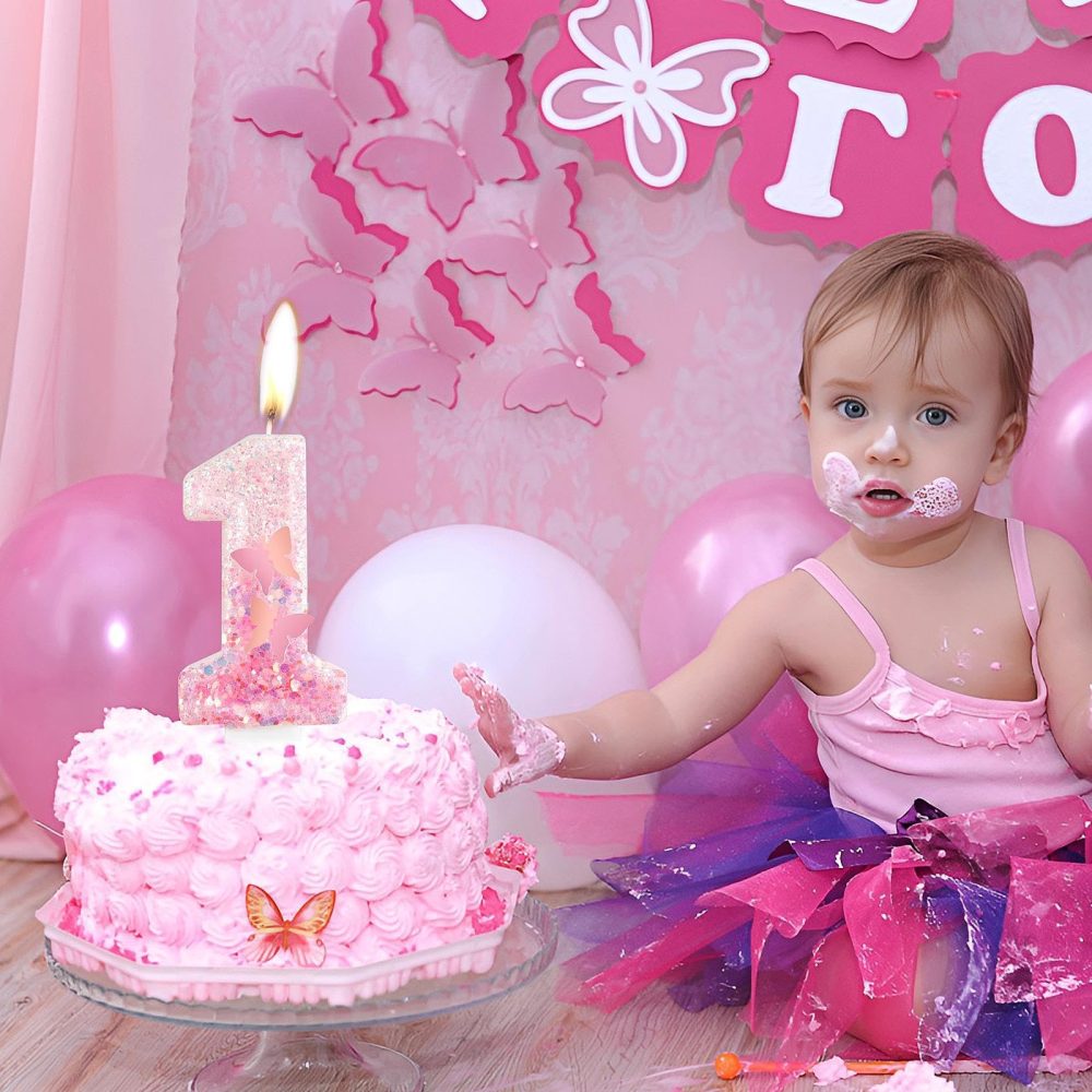 Butterfly Number Candles, Pink Gradient 1st Candles, Butterfly Birthday Number 1 Candles Cake Toppers for Girls Boys Baby Birthday Butterfly Theme Party - Image 5