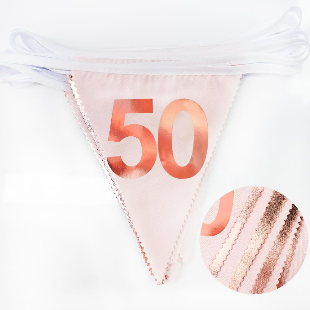 26FT Rose Gold 50th Birthday Party Decorations Pink Fabric Pennant Banner Garland Streamers for Womens 50 and Fabulous Birthday Cheers to 50 Years Anniversary Home Outdoor Garden Decor Supplies - Image 7