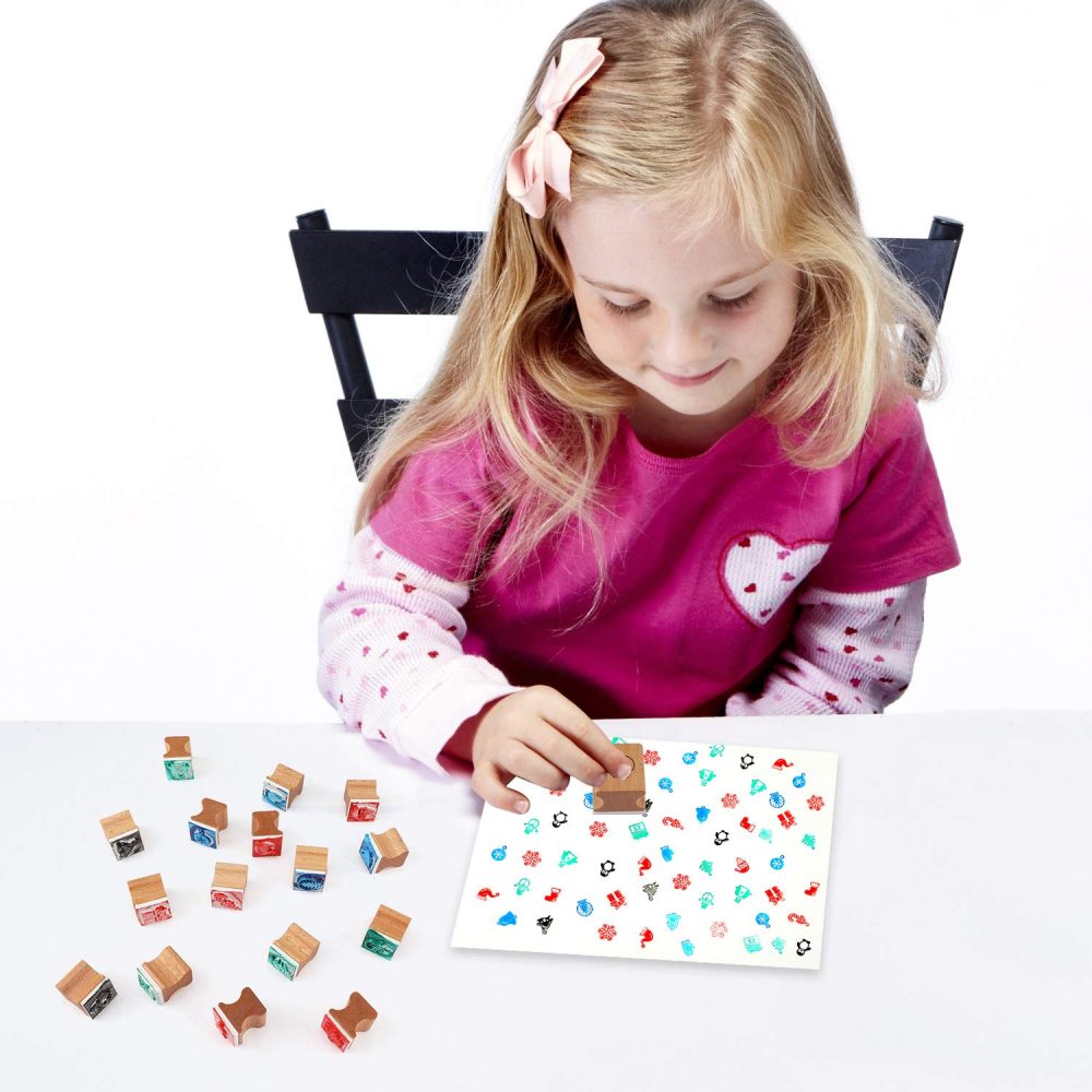 HOWAF Wooden Christmas Stamps Set with Ink Pad for Crafting Card Making, Christmas Stamps Pack for Children Xmas DIY Painting Scrapbooks Christmas Party Bag Fillers Favor Decoration Supplies - Image 3