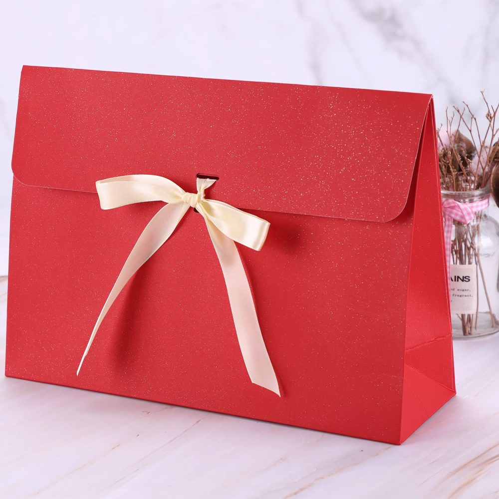 10Pcs Large Envelope Gift Box Present Bag, Cardboard Gift Box 29 * 20 * 9 cm with Lid & Satin Decorative Ribbon, Textured Christmas Birthday Present Boxes for Dress, Shirt, Scarf, Book, Accessories - Image 2