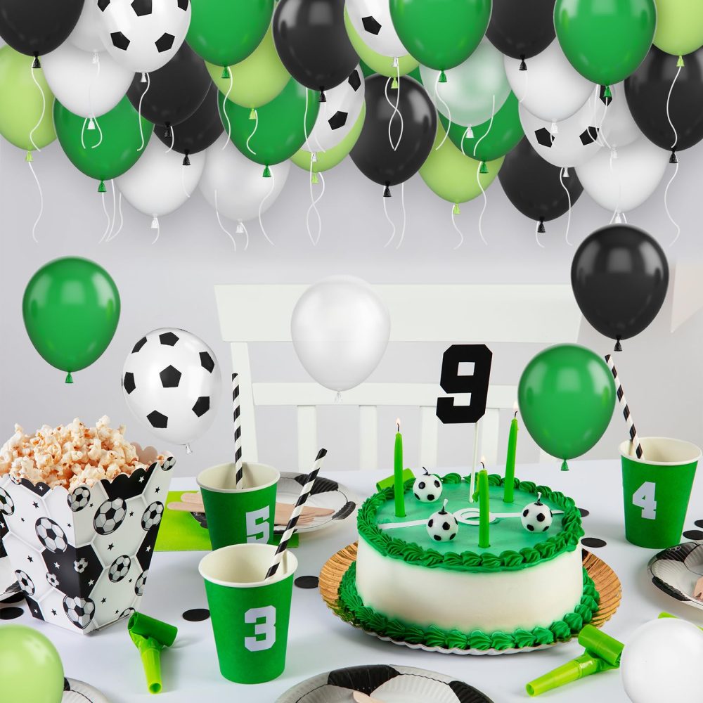 Soccer Birthday Party Balloons, 12 Inch Soccer Printed Balloons Dark Green and Black Balloons Clear Green and White Balloons for Boys Football Soccer Party Sports Anniversary Baby Shower Decorations - Image 3