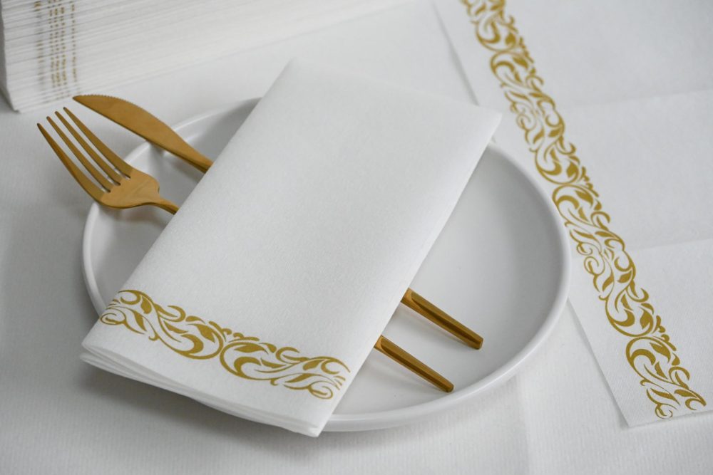 YIDUHAO Gold Napkins,Disposble Cloth Like Napkins, Dinner Napkins,Disposble Hand Towels, Linen-Feel Paper Napkins,12x17inch,Pack of 50 - Image 7