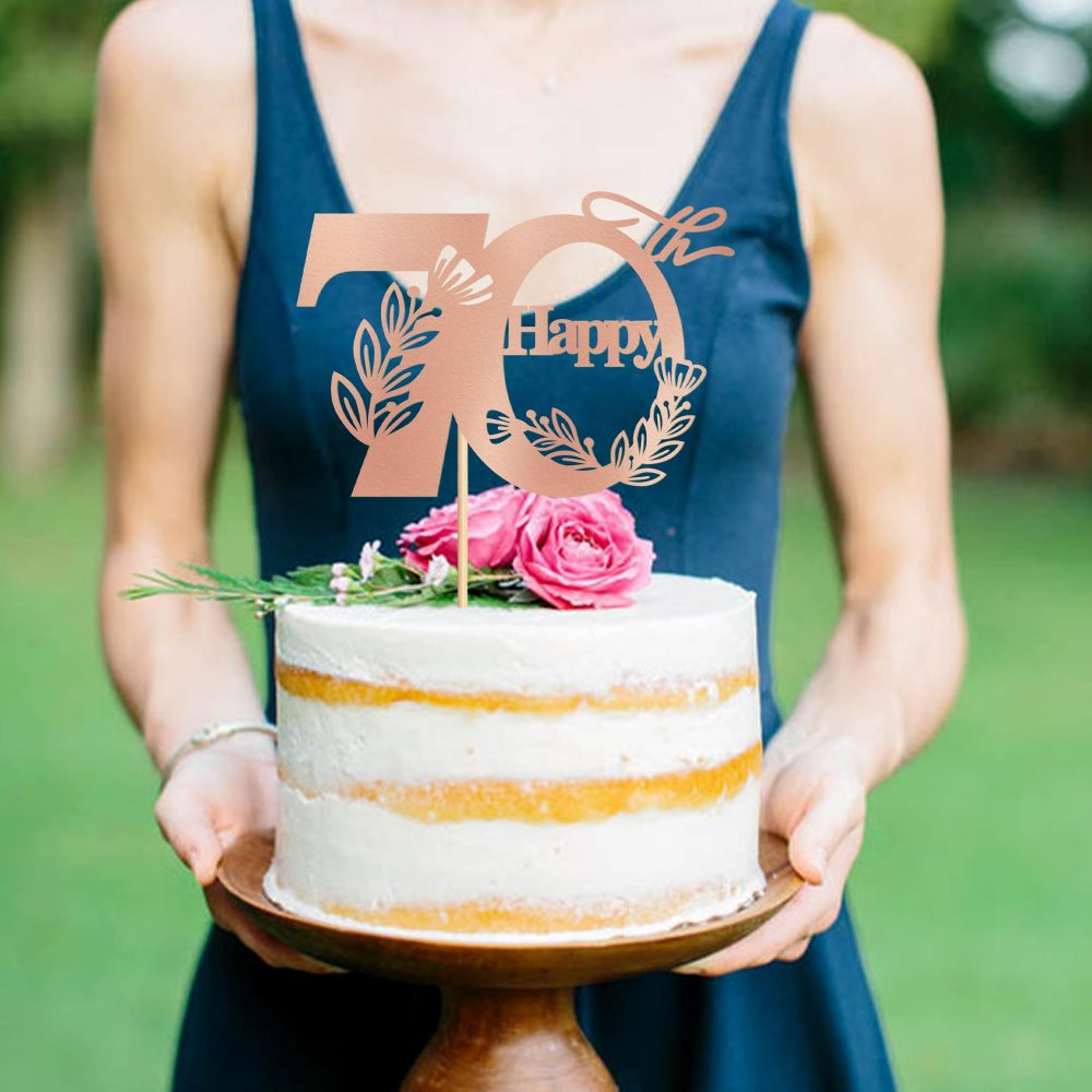 Blumomon 1Pcs 70th Happy Birthday Cake Topper Happy 70 Cake Topper Cheers to 70 Cake Decoration 70th Birthday Party Decoration 70th Anniversary Cake Decoration（Rose Gold） - Image 5
