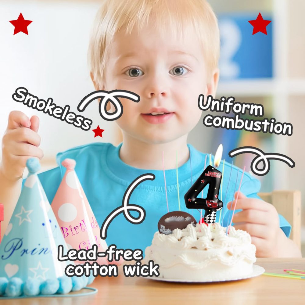 Racing Cars Birthday Candles Number 3 Star Black Racing Cars Traffic Theme 3rd Birthday Party for Girl Boy Birthday Cake Topper Birthday Celebration Anniversary Decorations - Image 4