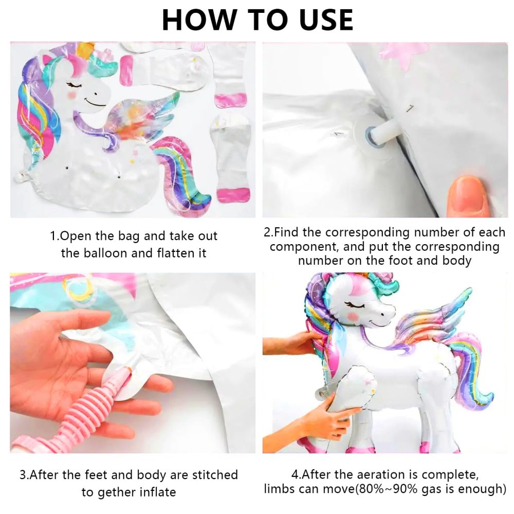 AYNKH Unicorn Balloons 3D Unicorn Party Decorations Cartoon Unicorn Helium Balloon Gradient Party Festival Decoration Props Aluminium Film Balloons with Balloon Pump - Image 5