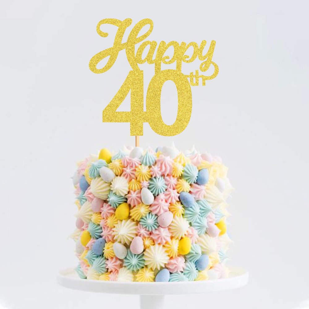 Blumomon 3Pcs Happy 40th Cake Toppers Gold Glitter Number 40 Forty Birthday Cake Pick Decorations for Cheers to 40 Years Old 40th Birthday Wedding Anniversary Party Supplies - Image 5