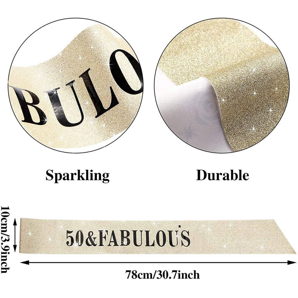 Leixi 50 and Fabulous Sash & Rhinestone Tiara Set - 50th Birthday Gifts Birthday Sash for Women Birthday Party Supplies (Gold) - Image 5