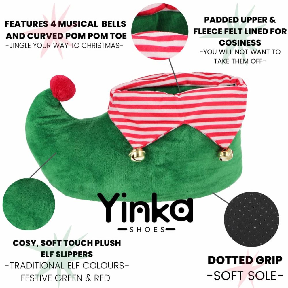 Yinka Shoes Unisex Elf Feet Novelty Christmas Slipper Boots Green 44 - Image 3