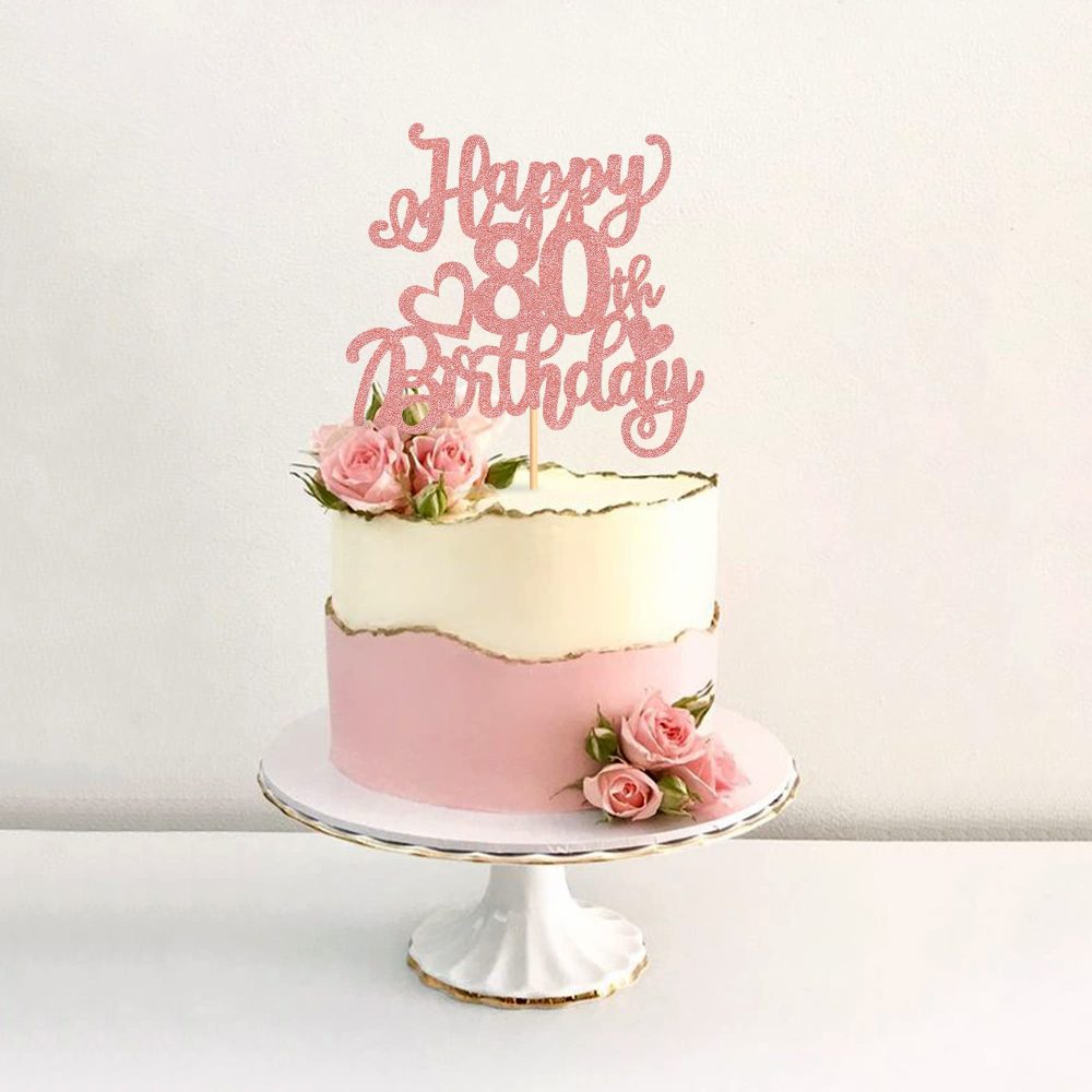 Blumomon 3 Pcs Rose Gold Happy 80th Birthday Cake Topper Glitter Happy 80 Cupcake Topper Cheers to 80th Fabulous Cake Decoration for 80th Birthday Party Decoration Supplies - Image 5