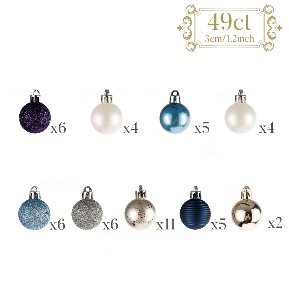 Valery Madelyn Christmas Baubles for Christmas Tree Decoration，49pcs 3cm Silver and Blue Christmas Shatterproof Christmas Ball Ornaments - Image 3