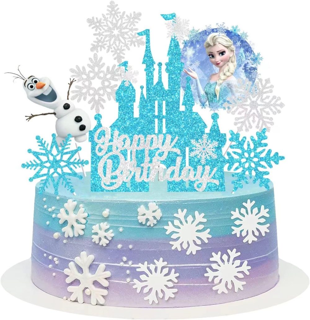 8 Pcs Cake Toppers For Girls, Glittery Princess Birthday Party Decoration Birthday Cake Decorations Snowflake Cartoon Birthday Cake Decorations