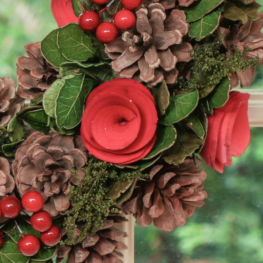 Christmas Wreath Large 14" Front Door Wall Hanging Winter Wreath Garland Ornament (Red) - Image 4