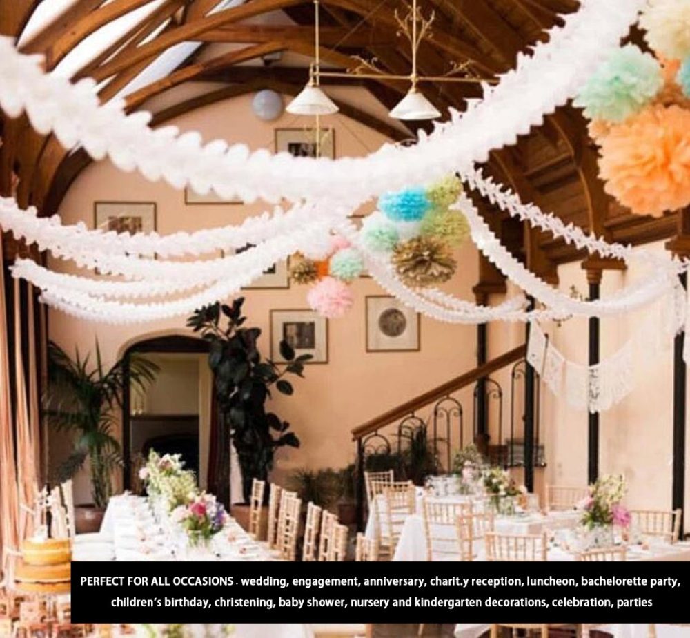 Party Decoration Kit 6pcs Hanging Garland Four-Leaf Tissue Paper Flower Garland Reusable Party Streamers for Baby Shower Wedding Nursery Bridal Shower (10 Feet/3M Long each) (Blue) - Image 2