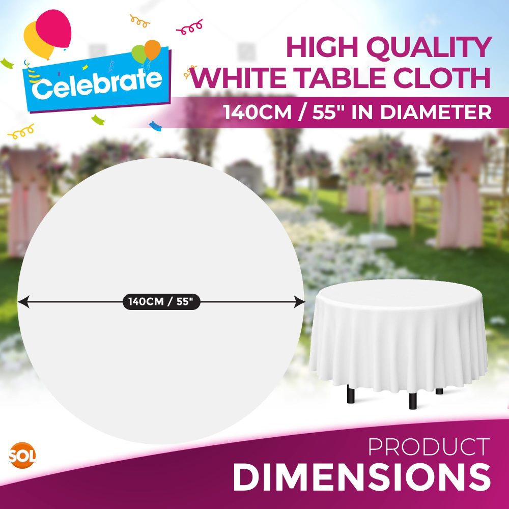 9pk White Round Table Cloth Disposable | 140cm Party Round Tablecloths For Circular Table | Round Table Cloths Circular Tablecloth Round Table Cloth White Round Tablecloth White Table Cloth Round - Image 7