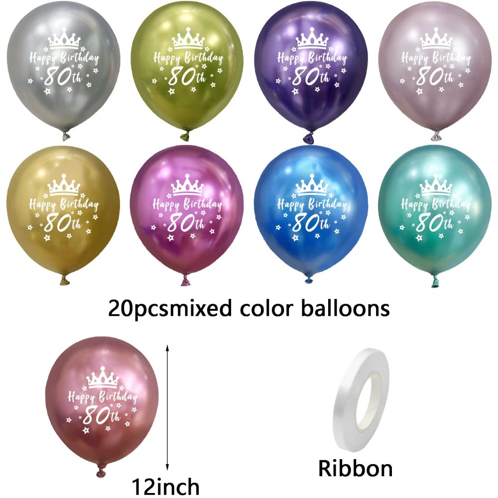 Metallic Happy 80th Birthday Decorations Women Men 80th Birthday Balloons Supplies Chrome Happy 80th Birthday Balloons 12In 20 Pack - Image 2