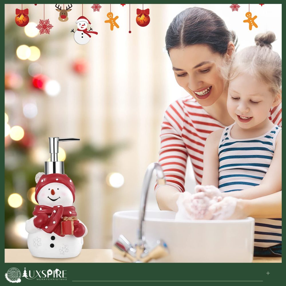 Luxspire Snowman Soap Dispenser, Christmas Decor Resin Liquid Hand Soap Dispenser Refillable Dish Soap Lotion Bottle Jar No Leak for Kitchen Sink Shower Bathroom Countertop, 450ml - Image 7