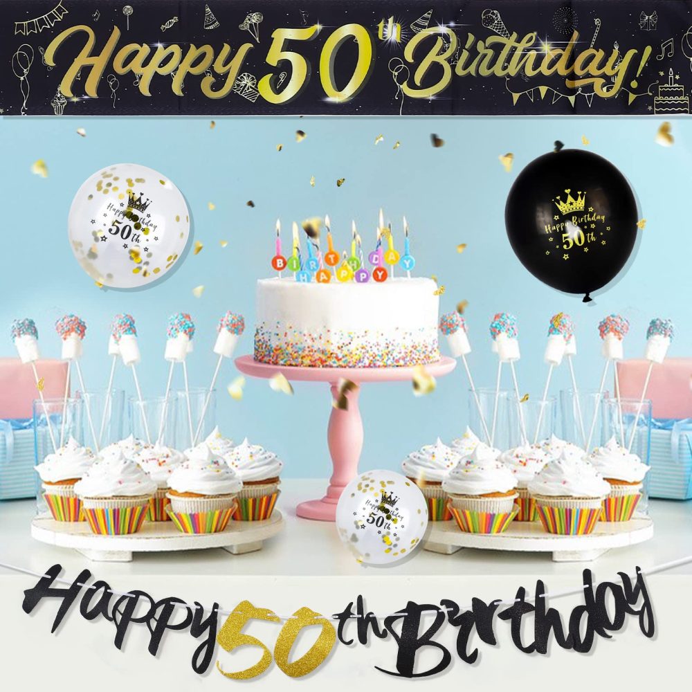 50th Birthday Decoration Kit, 13 Pieces Birthday Party Decoration Include Happy 50th Birthday Banner, Bunting, 12” Latex Printed Balloons, 9ft Banner for Women Men 50th Birthday Decorations Supplies - Image 2